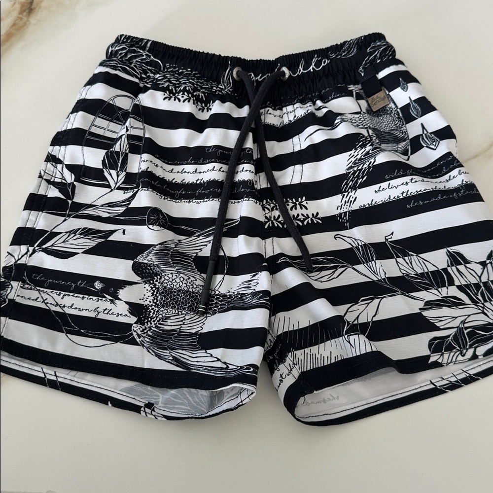 Agua Bendita kids Black and White Striped Swim Shorts - Picture 2 of 5